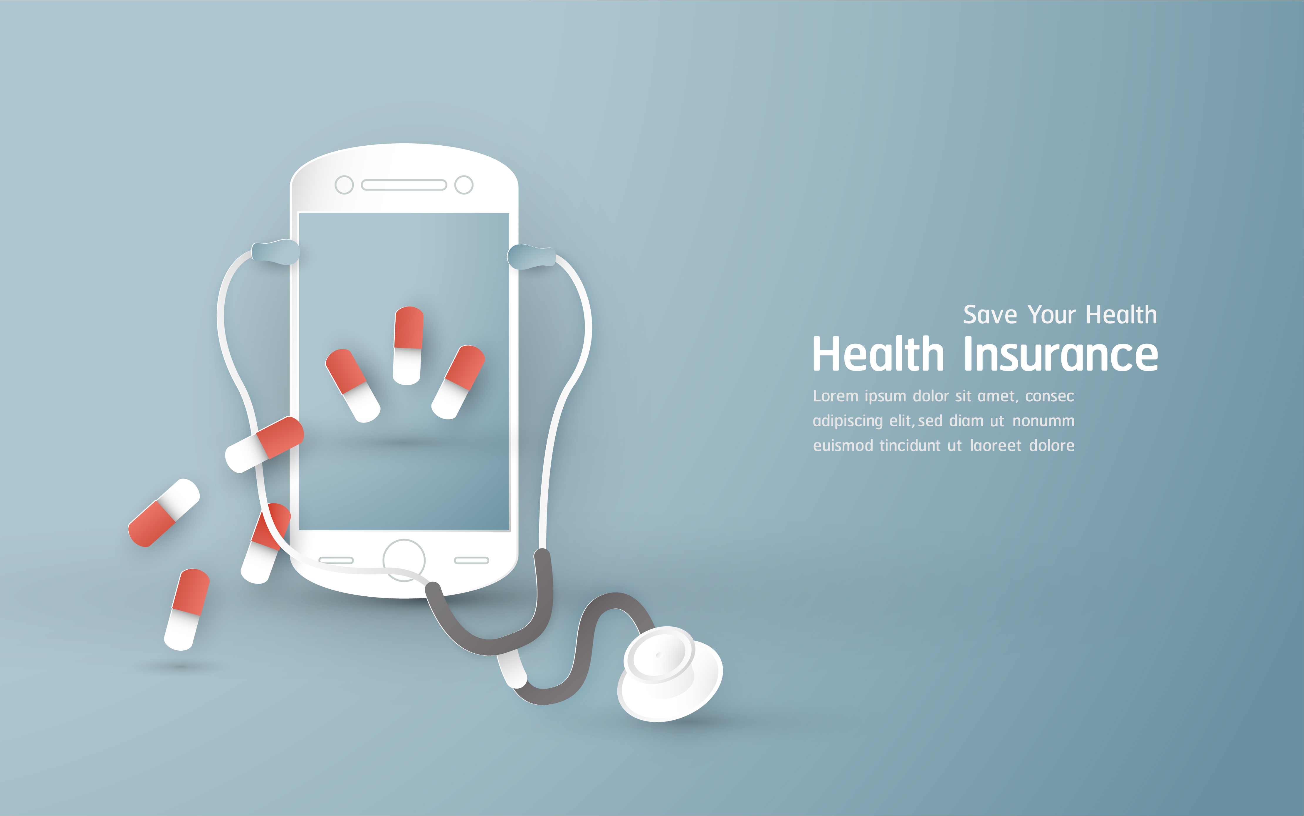 Vector illustration in concept of health insurance. Template design is