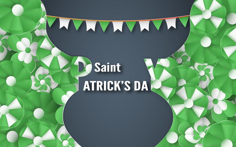 Plantilla para el Día de San Patricio el domingo 17 de marzo. Ilustración vectorial en papel 3D, estilo artesanal. vector