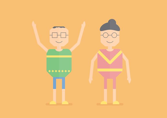 Character design of senior people that are exercising. Vector illustration desgn of the elder person isolated on orange background.