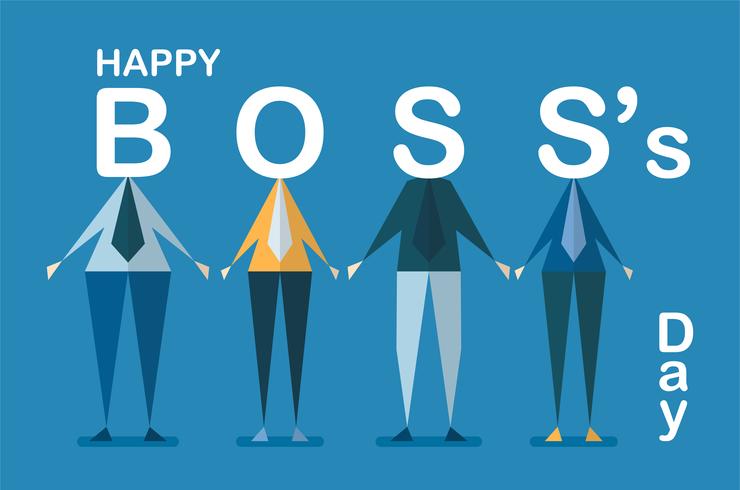 Happy Boss\'s day background with employee isolated on blue background. Character of vector design.