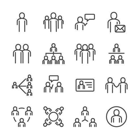 People and social icon set. Thin line icon theme. Outline stroke symbol icons. White isolated background. Illustration vector. vector