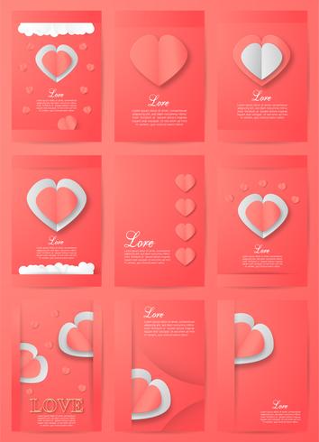 Set of Invitation background in paper cut style with copy space.Template design for cover, web banner and packaging. Vector illustration for Valentine's day.