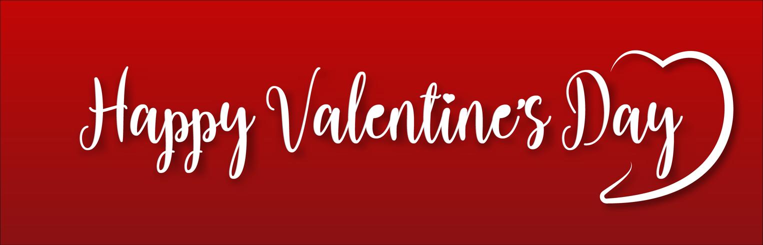 Feliz día de San Valentín diseño de letras de vacaciones. Texto blanco de las tarjetas del día de San Valentín con la fuente de la caligrafía de la escritura del corazón en fondo rojo. Ilustración vectorial vector