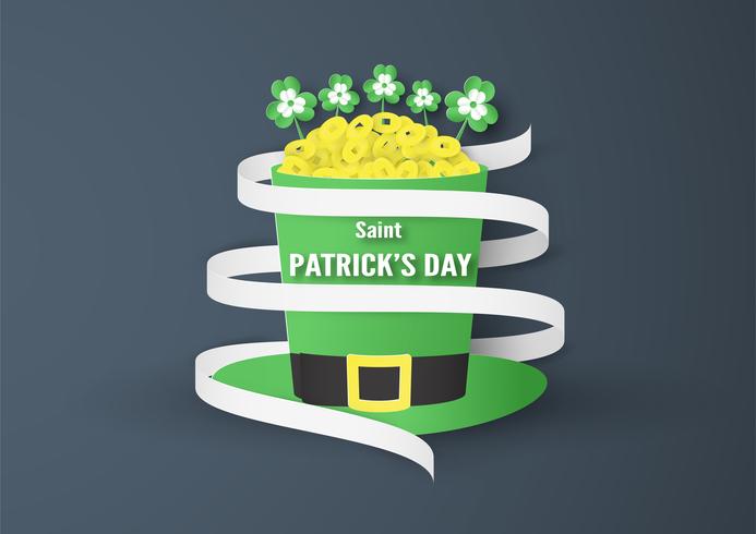 Plantilla para el Día de San Patricio el domingo 17 de marzo. Ilustración vectorial en papel 3D, estilo artesanal. vector