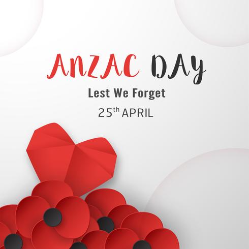 Feliz día de Anzac el 25 de abril por quien sirvió y murió en la guerra de Australia y Nueva Zelanda. Diseño de elementos de plantilla para banner, cartel, saludo, invitación. Ilustración vectorial en papel cortado, estilo artesanal. vector