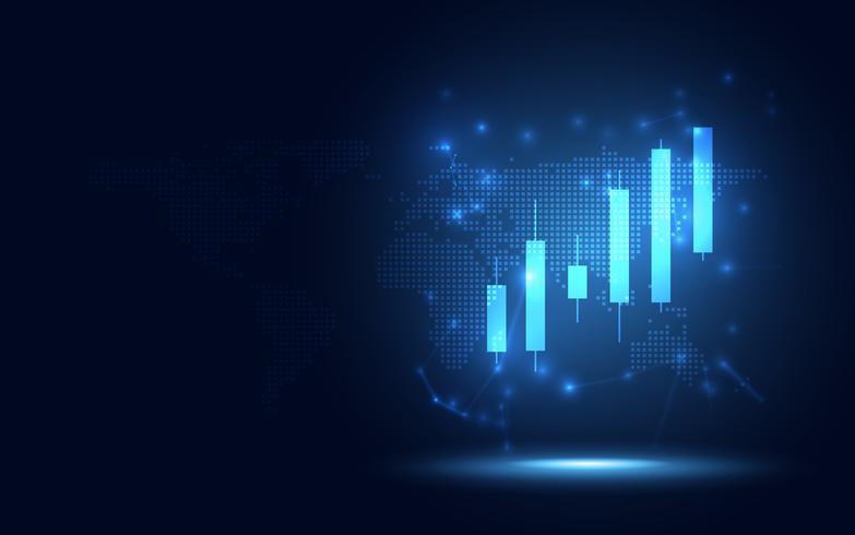 Futuristic raise Candle stick chart digital transformation abstract business background. Big data and business growth currency stock and investment economy . Vector illustration