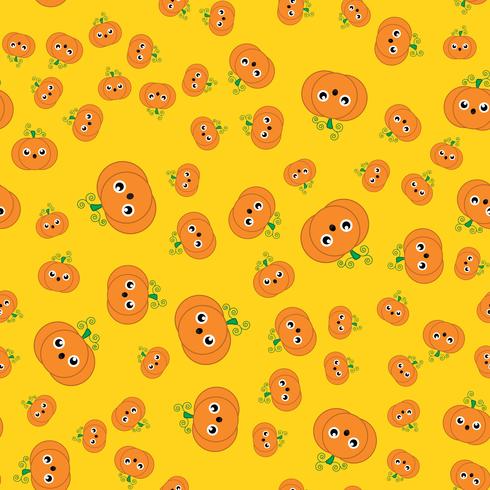 Calabaza linda inconsútil en el día de Halloween con el fondo amarillo. Concepto de vacaciones y cultura. Tema de fondo de pantalla vector