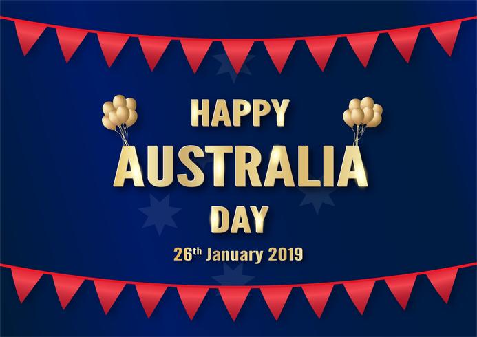 Happy Australia Day on 26 January. Template design for poster, invitation card, banner, advertising, flyer. Vector illustration in paper cut and craft style. 