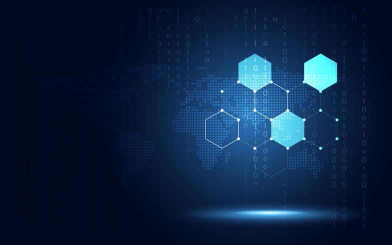 Futuristic blue hexagon honeycomb abstract technology background. Artificial intelligence digital transformation and big data concept. Business quantum internet network communication concept vector