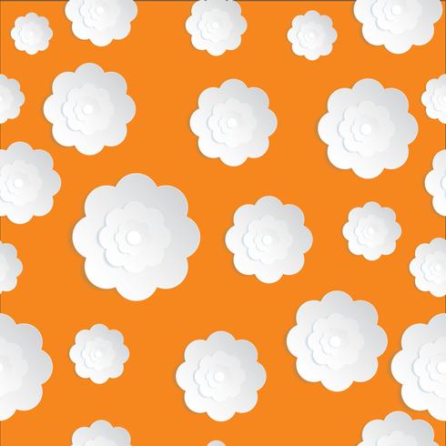 Seamless Flowers Paper cut on the Orange background vector