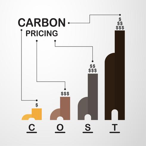 Diseño del vector en concepto de fijación de precios de carbono en fondo gris degradado.