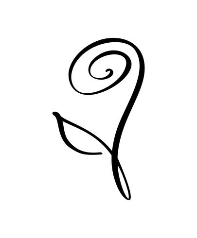 Línea continua mano dibujo caligráfico Logo vector flor concepto boda. Elemento de icono de diseño floral de primavera escandinavo en estilo minimalista. en blanco y negro