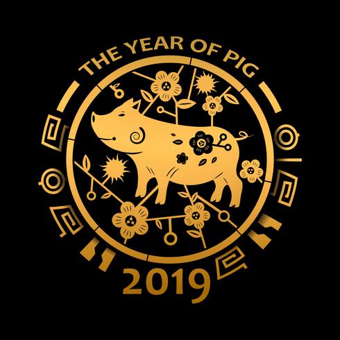 Año nuevo chino 2019 y El año del cerdo dorado. Concepto de fiesta y festival. Tema del zodiaco. Feliz año nuevo tema. Fondo de ilustración vectorial vector