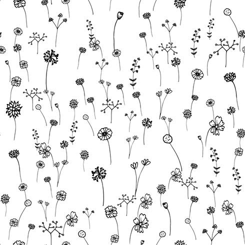 Seamless flowers pattern. Hand drawn outline stroke . Art and Abstract concept. Floral and Nature theme. Thin line sketch. Vector illustration. Isolated white background