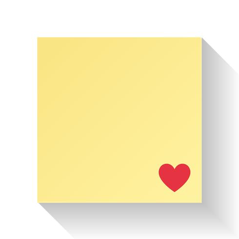 Papel de carta de amor con el corazón rojo. Ilustración vectorial Día de San Valentín y el concepto de la boda. Tema de nota y mensaje. Tema abstracto e invitación. Fondo blanco y amarillo vector