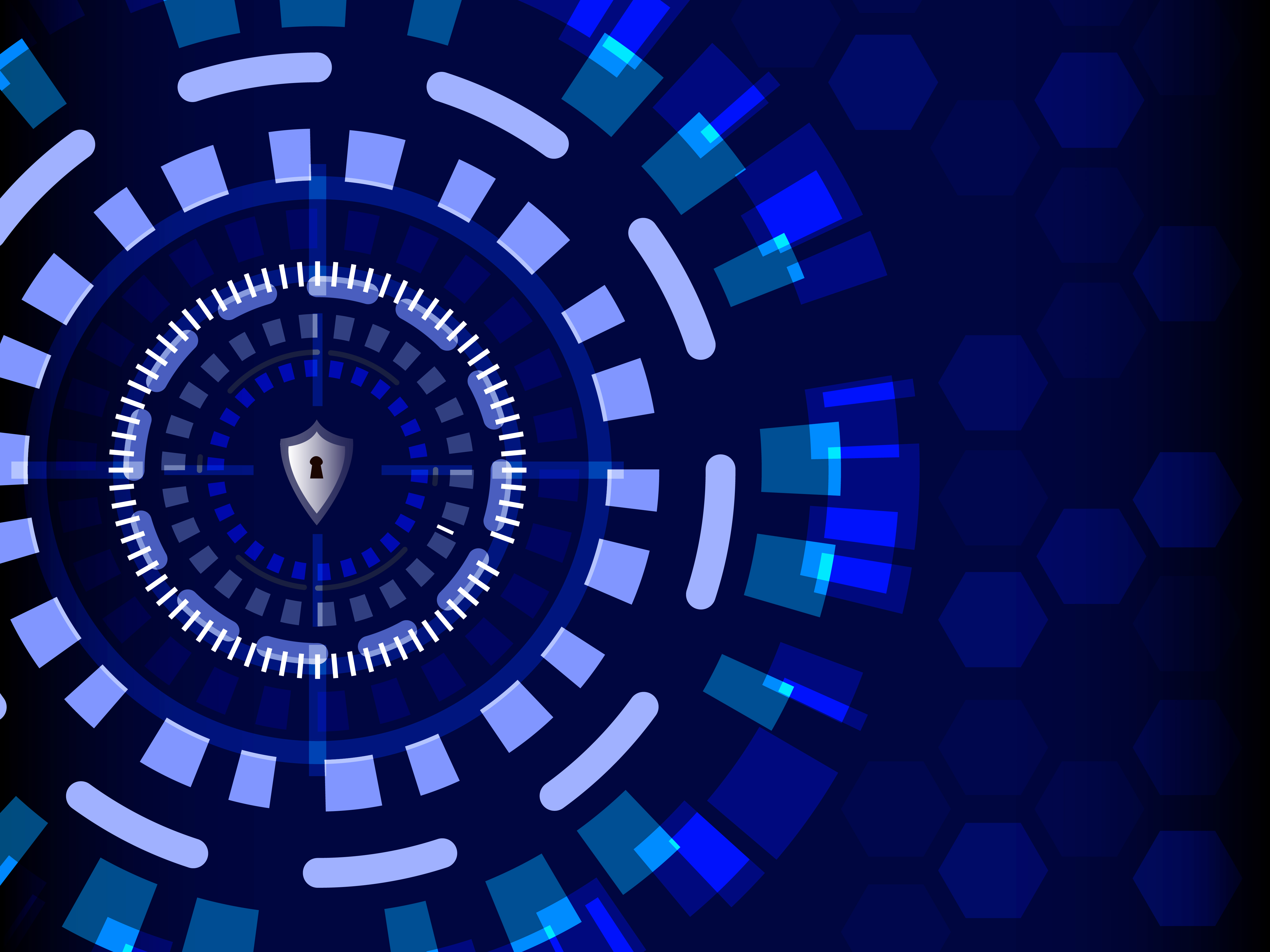 Blue Cyber Security with shield guard, Technology and information concept Pro Vector