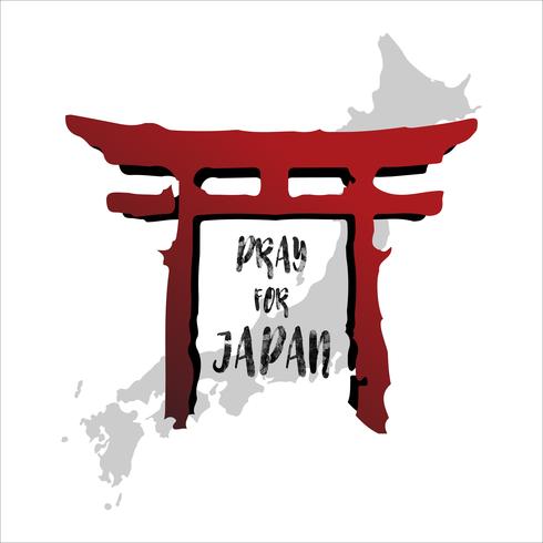 Reza por Japón. Concepto de fondo abstracto La columna roja del templo aisló el fondo blanco con el mapa japonés. vector