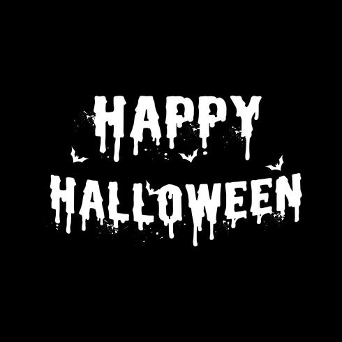 Letra blanca del feliz Halloween en fondo negro. Carta de invitación y mensaje banner concepto de cotización. Tema de vacaciones y fantasmas. Ilustracion vectorial vector