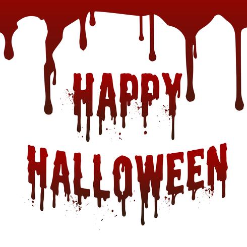 Happy Halloween day drop down blood stain splashing text messenger on invisible white wall. Vector illustration. Holiday and religious concept. Scary horror and fear theme.