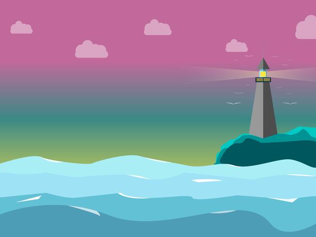 Light house in the sea with the sweetly sky color vector