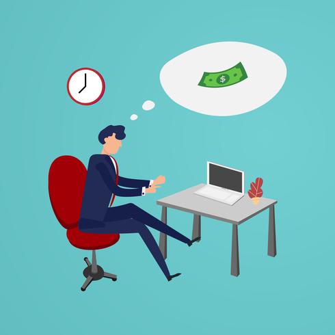Businessman working overtimes to making money in office. Flat design and Character design concept. Business and people theme. vector