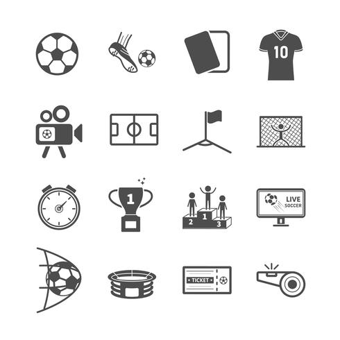 Iconos de fútbol y fútbol. Juego deportivo y concepto de actividad. Glifo y contornos tema iconos de trazo. Sistema de la colección del diseño gráfico de la ilustración del vector