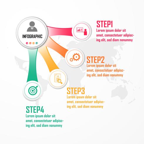 Elementos para el vector de infografía. Concepto de diseño con 4 opciones, partes, pasos o procesos, Plantilla para diagrama, Tabla, Presentación. Presentación de negocios