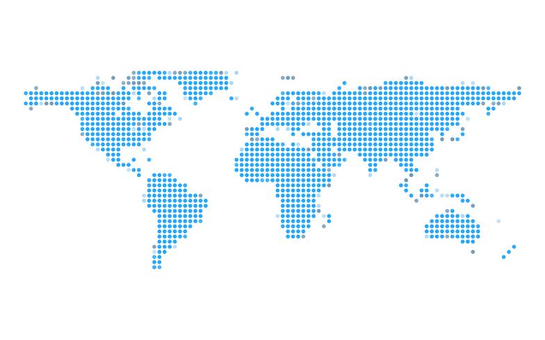 Blue earth dot map on white isolated background. Technology and Global communication concept. Technology and Business theme. vector