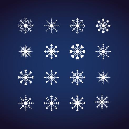 Conjunto de iconos de copos de nieve de invierno. Iconos de diseño plano. Vectores de ilustración para Navidad y año nuevo día. Dibujado a mano abstracto y línea.