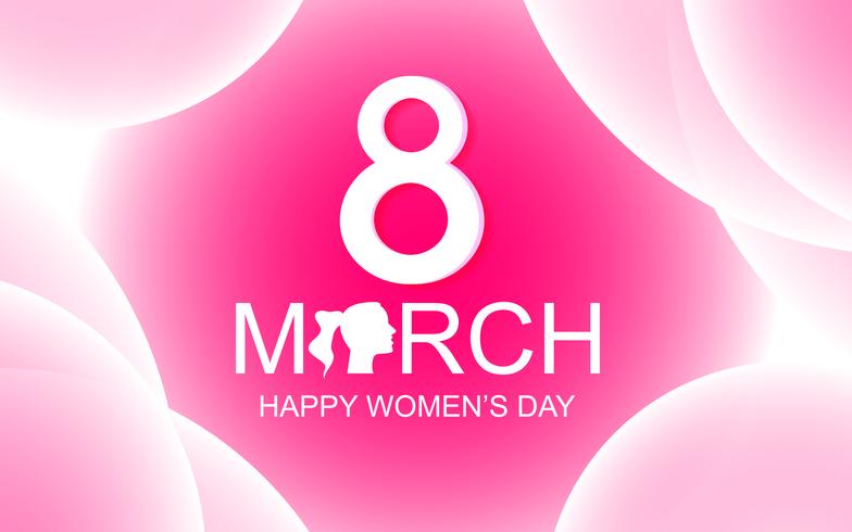 Tarjeta de felicitación del día de las mujeres felices en fondo abstracto rosado con el texto del 8 de marzo. Belleza y concepto dama. Tema especial del día vector