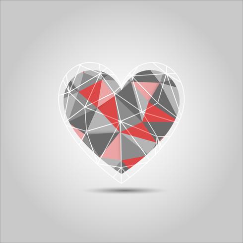 Forma abstracta de corazón rojo y gris polígono vector