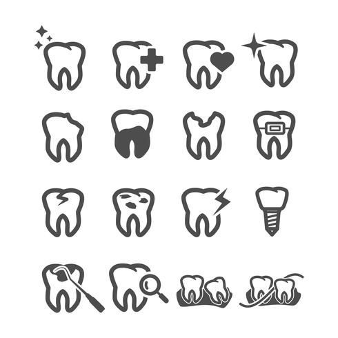 Iconos de los dientes. Concepto de atención dental y sanitaria. Dientes y encías concepto de síntoma. Glifo y contornos tema de iconos de trazo vector