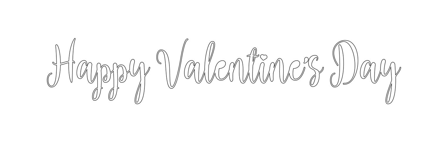 Feliz día de San Valentín diseño de letras de vacaciones. Línea negra texto de San Valentín con fuente de caligrafía de script de corazón. Ilustración vectorial vector