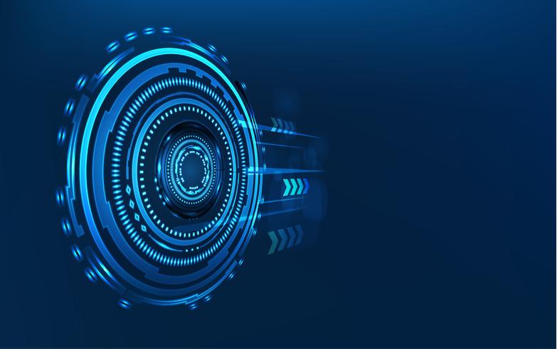 Blue technology circle and computer abstract background with blue and binary code matrix. Business and Connection. Futuristic and Industry 4.0 concept. Internet cyber and network theme. HUD interface vector