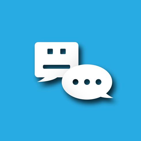 Chatbot notificación burbuja alerta icono de mensajería con tecnología de comunicación de usuario personal. Concepto de sistema de transformación digital de notificaciones push. Vector de gráfico de diseño plano azul blanco símbolo