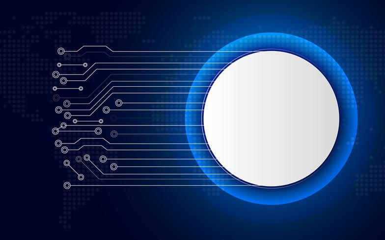 White technology circle button on blue abstract background with white line circuit board. Business and Connection. Futuristic and Industry 4.0 concept. Internet cyber and network theme. vector