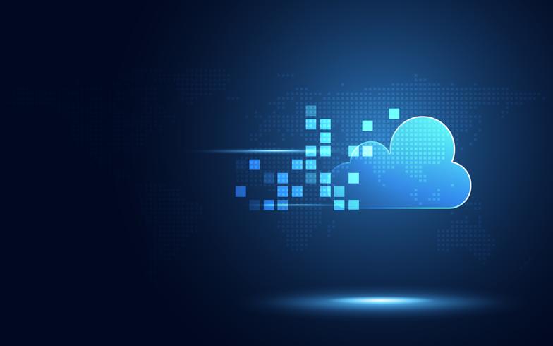 Nube azul futurista con el fondo de la nueva tecnología del extracto digital de la transformación del pixel. Inteligencia artificial y concepto de big data. Comunicación de almacenamiento de datos wifi 4.0 y 5g del sector empresarial. vector