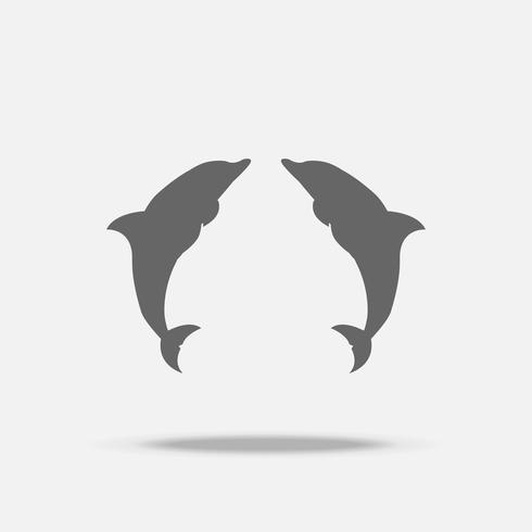 Twin Dolphins Flat design vector icon with shadow