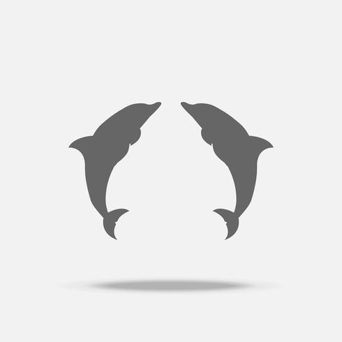 Icono de vector de diseño plano de delfines gemelos con sombra