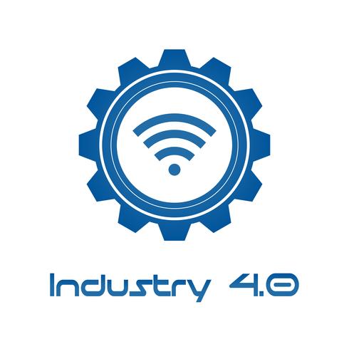 Industria 4.0 en engranaje Involute con Wireless. Concepto de producción de negocio y automatización. Control cibernético físico y de feedback. Futurista del tema de la red de inteligencia mundial. Internet de las Cosas. vector