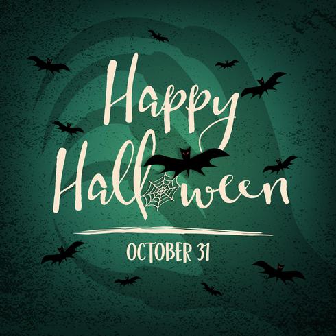 Happy Halloween day with witch hand shadow in background. Bats and spider web elements. Holiday and festival concept. Ghost and horror theme. Greeting card and decoration theme. Vector illustration