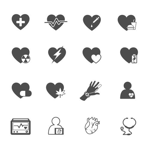 Conjunto de vectores de iconos de corazón y salud. Concepto médico y de rescate.