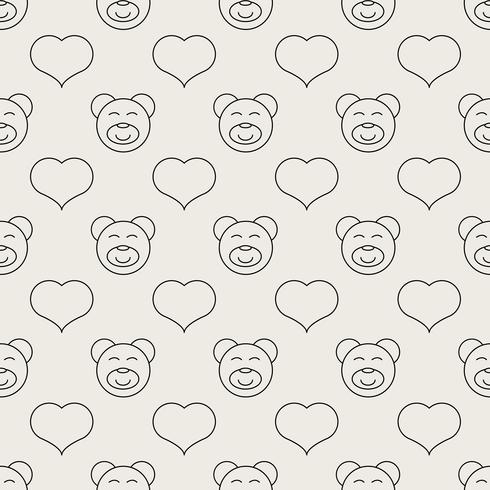 Seamless pattern background. Abstract and Classical concept. Geometric creative design stylish theme. Illustration vector. Black and white color. Bear doll and heart thin line shape vector