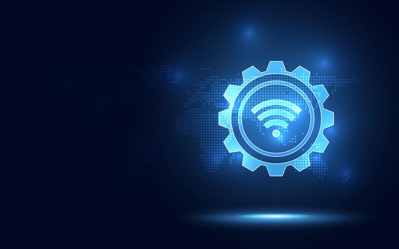 Futuristic blue wireless connection abstract technology background. Artificial intelligence digital transformation and big data concept. Business quantum internet network communication concept vector