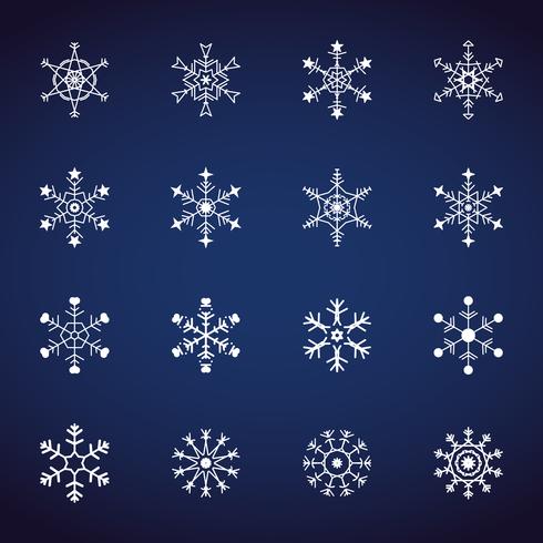 Conjunto de iconos de copos de nieve de invierno. Iconos de diseño plano. Vectores de ilustración para Navidad y año nuevo día. Dibujado a mano abstracto y línea.