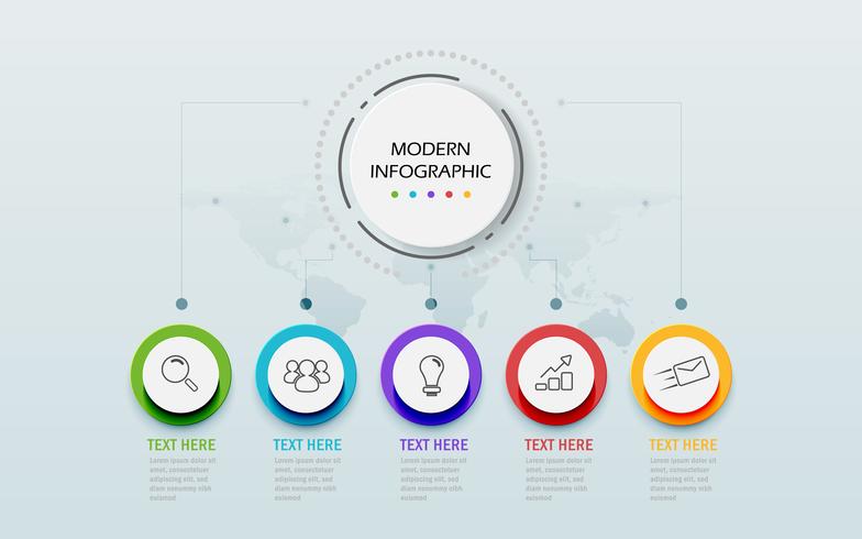 Modern Abstract 3D infographic template. Business circle with options for presentation workflow diagram. Five steps of success. Skill tree timeline theme. Vector Illustration