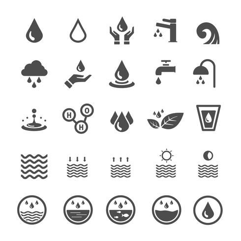 Iconos de agua Concepto de ahorro de energía y naturaleza. Glifo y contornos tema iconos de trazo. Tema de signo y símbolo. Sistema de la colección del diseño gráfico de la ilustración del vector