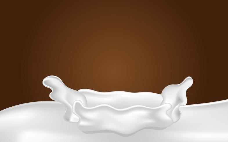 Chapoteo fresco de la leche en fondo marrón del chocolate. Concepto de bebida y vitamina. Ilustración vectorial Vector realista