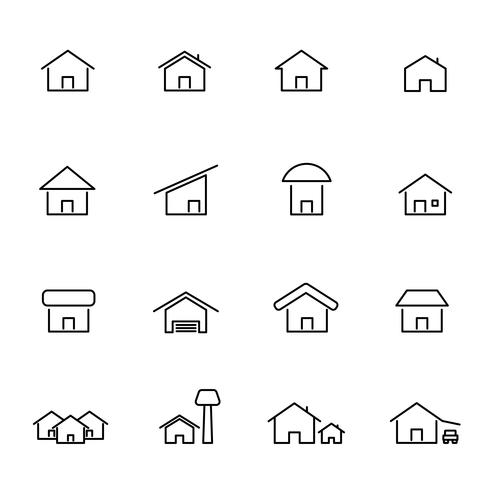 Casa y casa icono conjunto de vectores. Vivir la construcción y el concepto de símbolo. Tema de icono de línea delgada. Fondo blanco aislado Ilustración vectorial vector