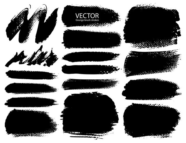 Conjunto de trazos de pincel, pinceladas grunge tinta negra. Ilustracion vectorial vector